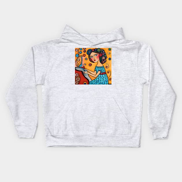 Young woman playing a Piano Kids Hoodie by Colin-Bentham